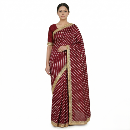 Elegant Maroon Leheria Silk Heritage Saree