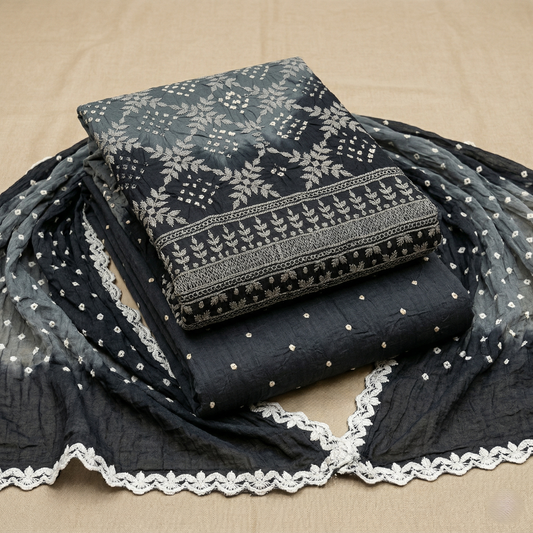 Grey Ombre Embroidered Unstitched Suit Set