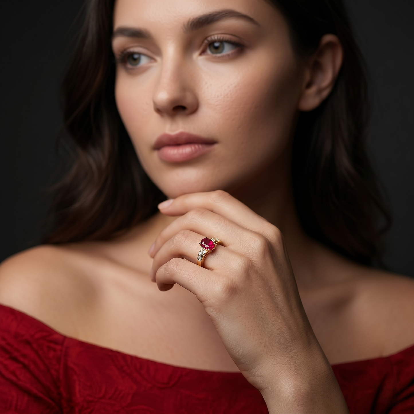 Oval Ruby Gold Diamond Accent Ring
