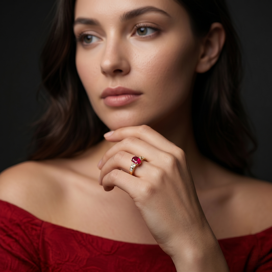 Oval Ruby Gold Diamond Accent Ring