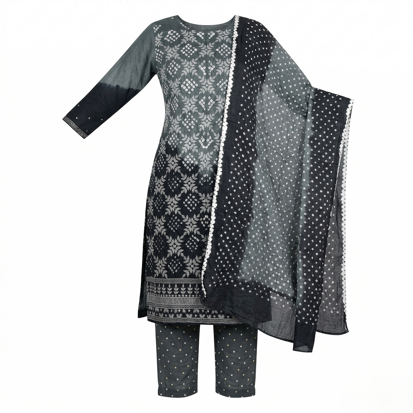 Grey Ombre Embroidered Unstitched Suit Set