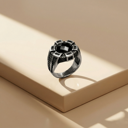 Bold Geometric Onyx Silver Signet Ring