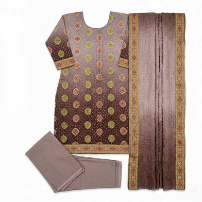 Elegant Mauve Ombre Bandhani Unstitched Suit