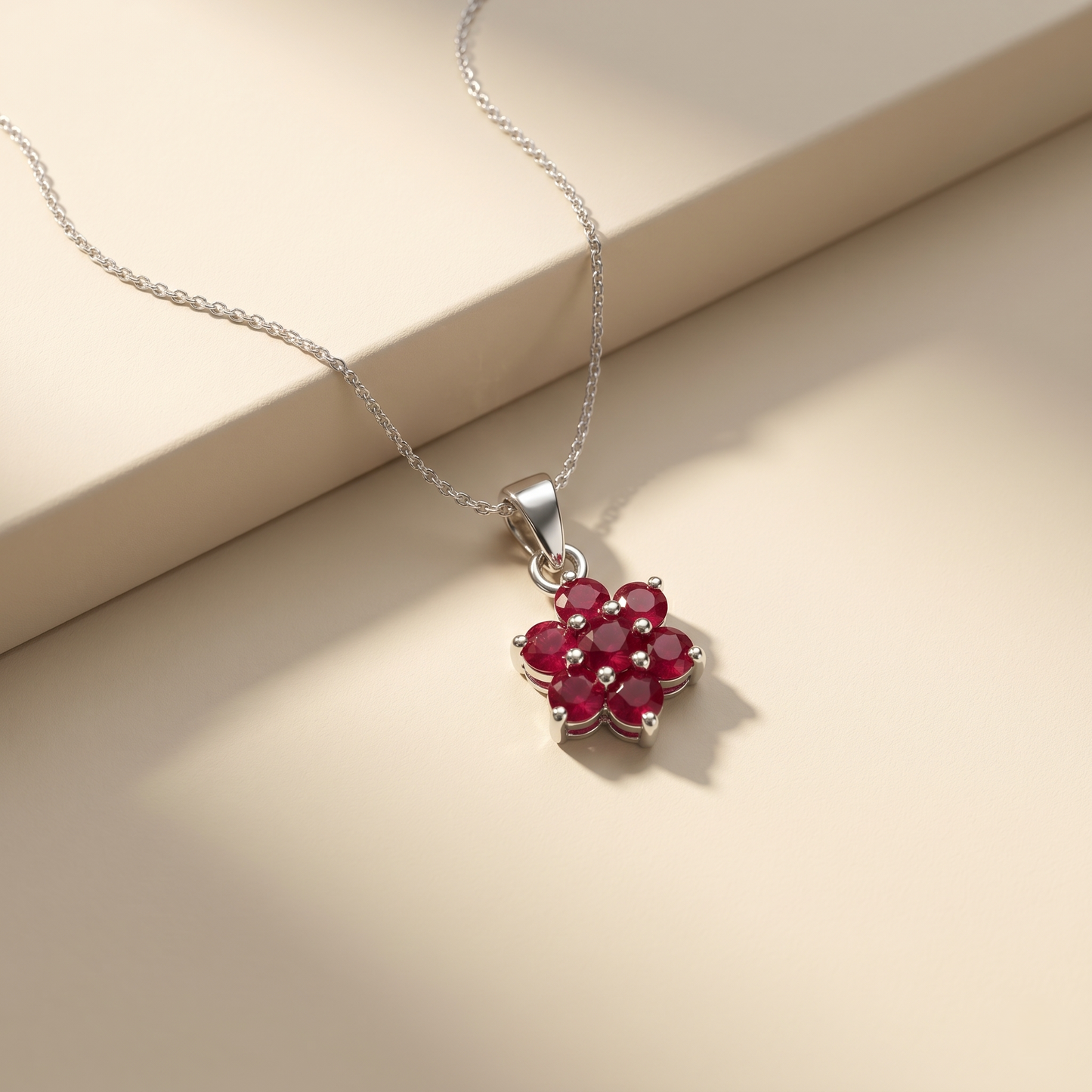Floral Ruby 92.5 Silver Pendant Set