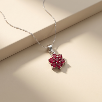 Floral Ruby 92.5 Silver Pendant Set