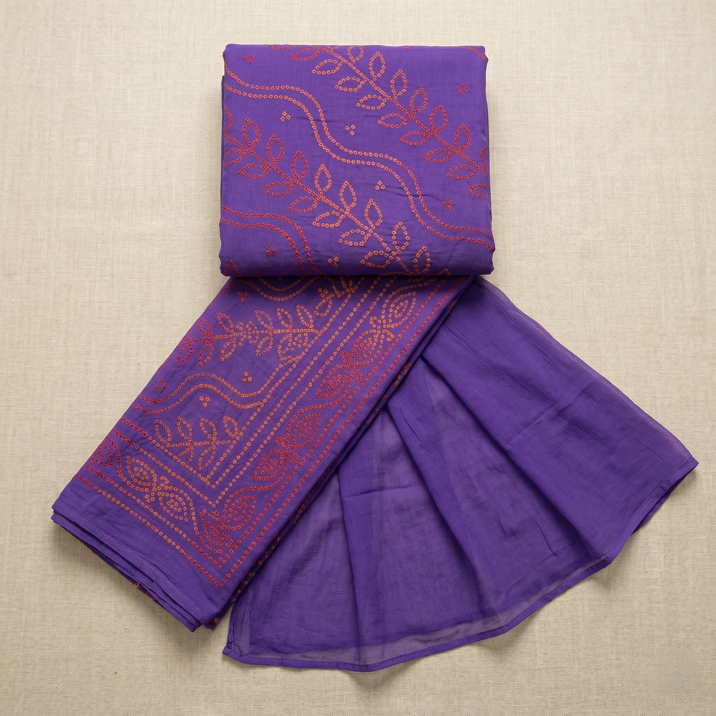 Royal Purple Bandhani Silk Unstitched Suit