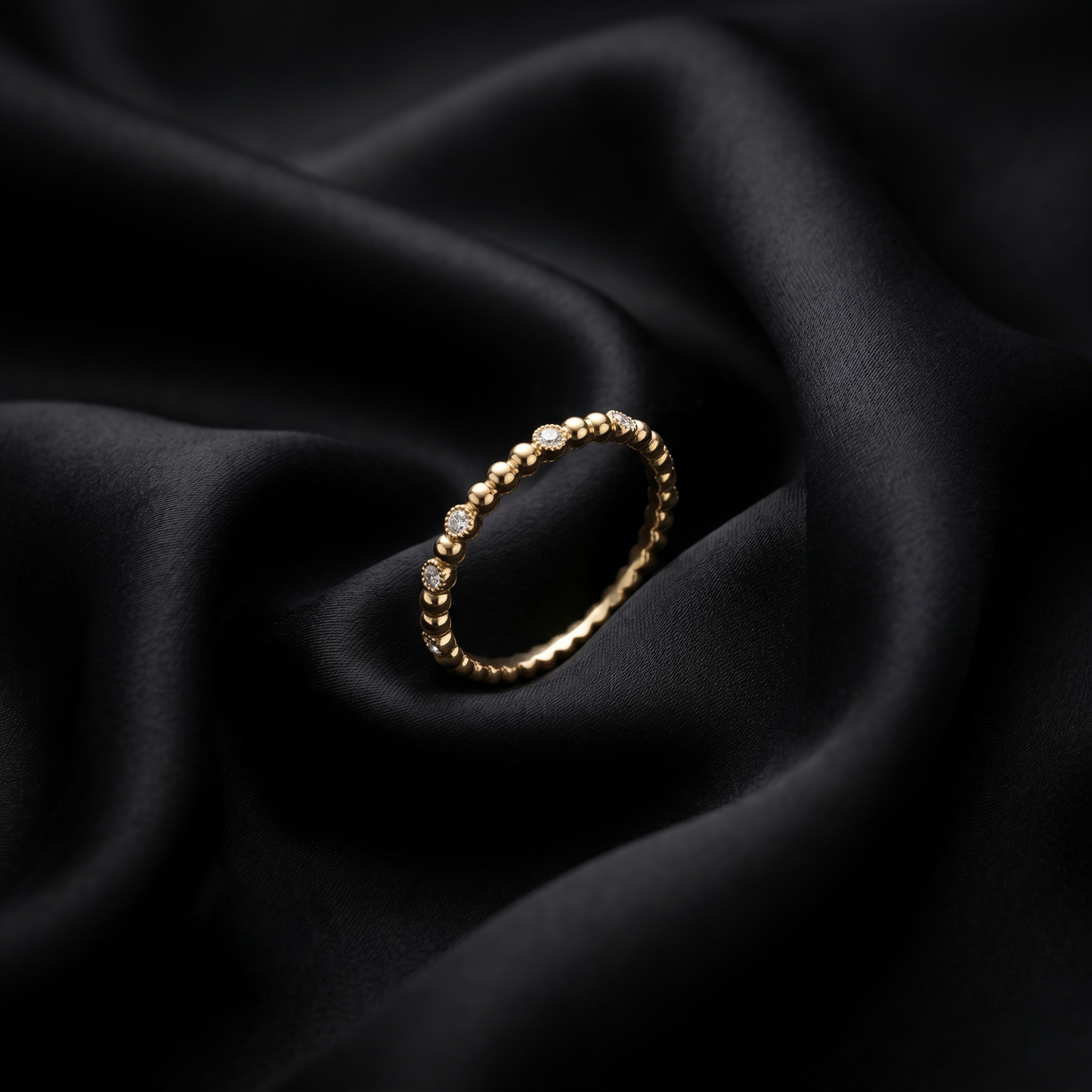 Elegant Beaded Gold Diamond Eternity Ring