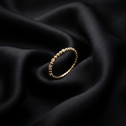 Elegant Beaded Gold Diamond Eternity Ring