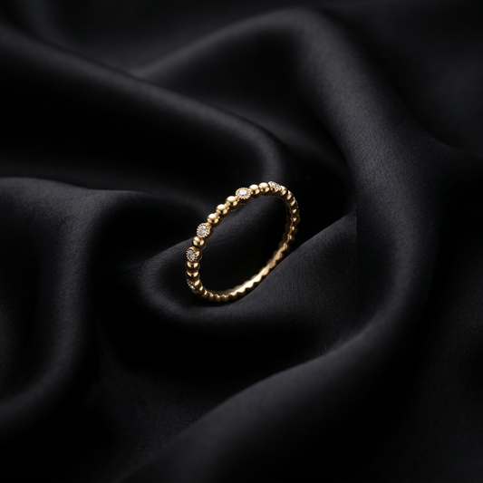 Elegant Beaded Gold Diamond Eternity Ring