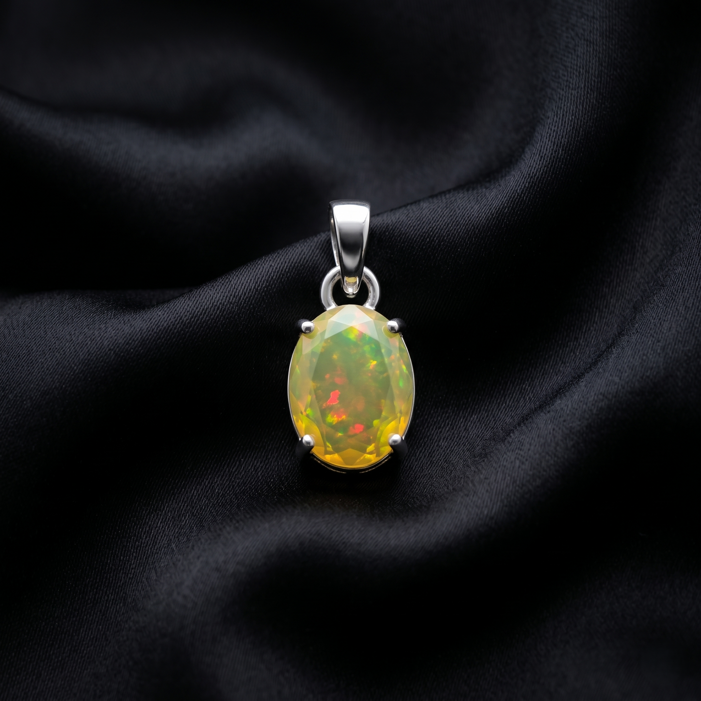 Radiant Ethiopian Opal Silver Pendant Necklace