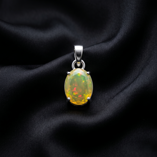 Radiant Ethiopian Opal Silver Pendant Necklace