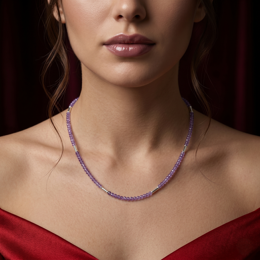 Elegant Amethyst and Silver Beaded Choker