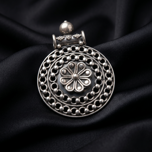 Vintage Floral Mandala Silver Artisan Pendant