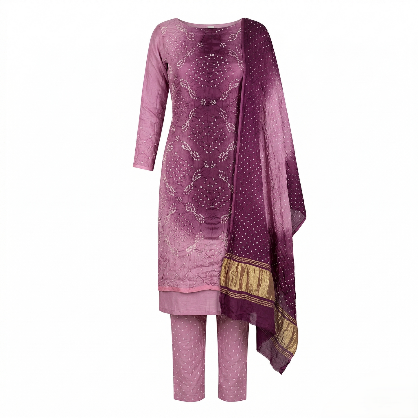 Royal Lavender Bandhani Silk Unstitched Suit