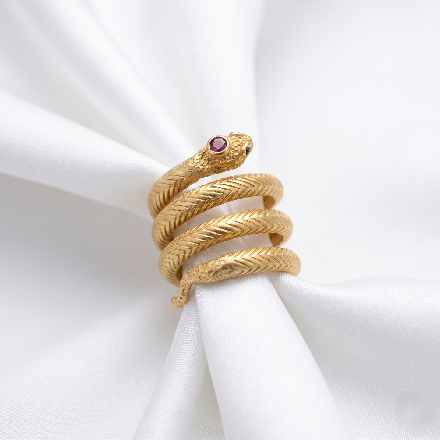 Antique Gold Coiled Serpent Statement Ring