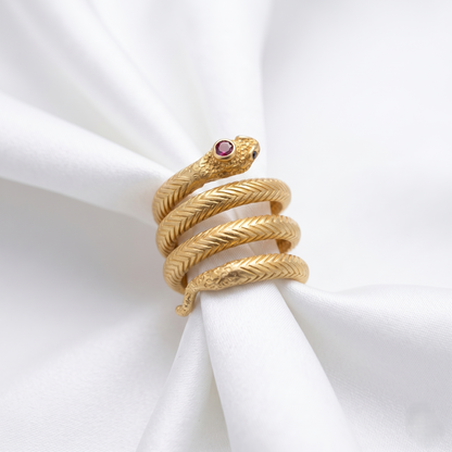 Antique Gold Coiled Serpent Statement Ring