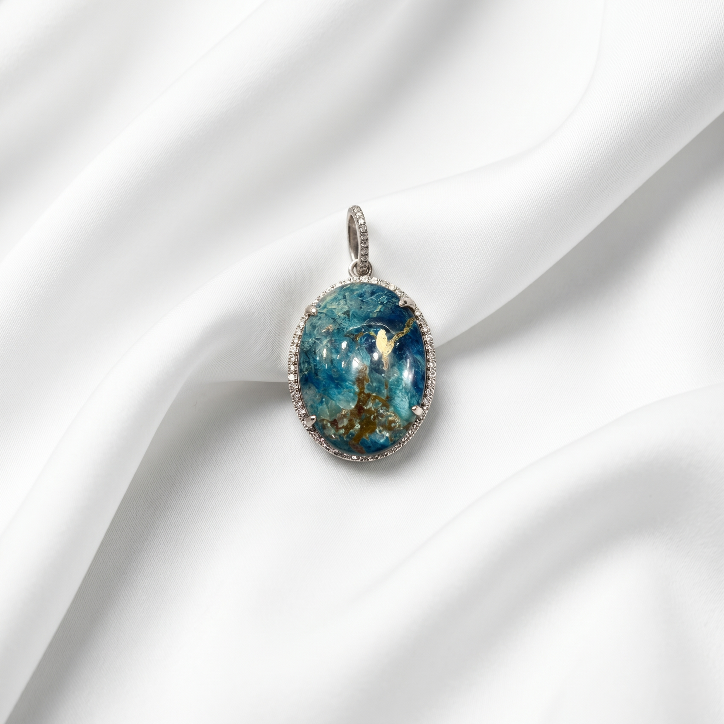 Elegant Oval Blue Azurite Silver Pendant