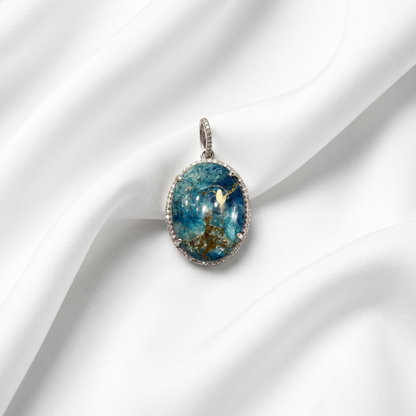 Elegant Oval Blue Azurite Silver Pendant