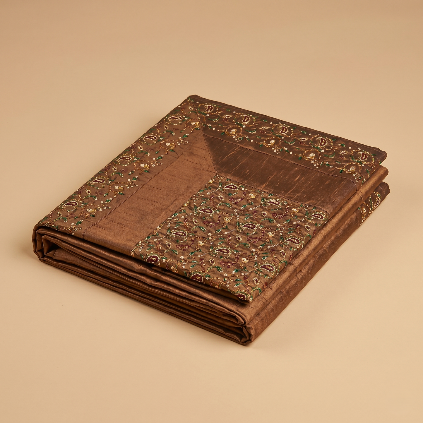 Regal Bronze Silk Embroidered Luxury Bedcover