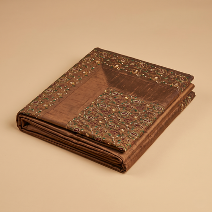 Regal Bronze Silk Embroidered Luxury Bedcover