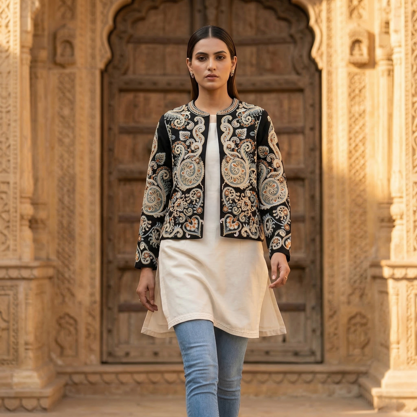 Royal Heritage Embroidered Silk Open Jacket