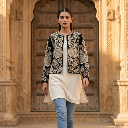 Royal Heritage Embroidered Silk Open Jacket