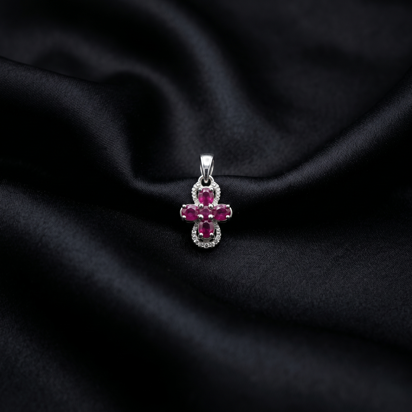 Floral Ruby 92.5 Silver Pendant