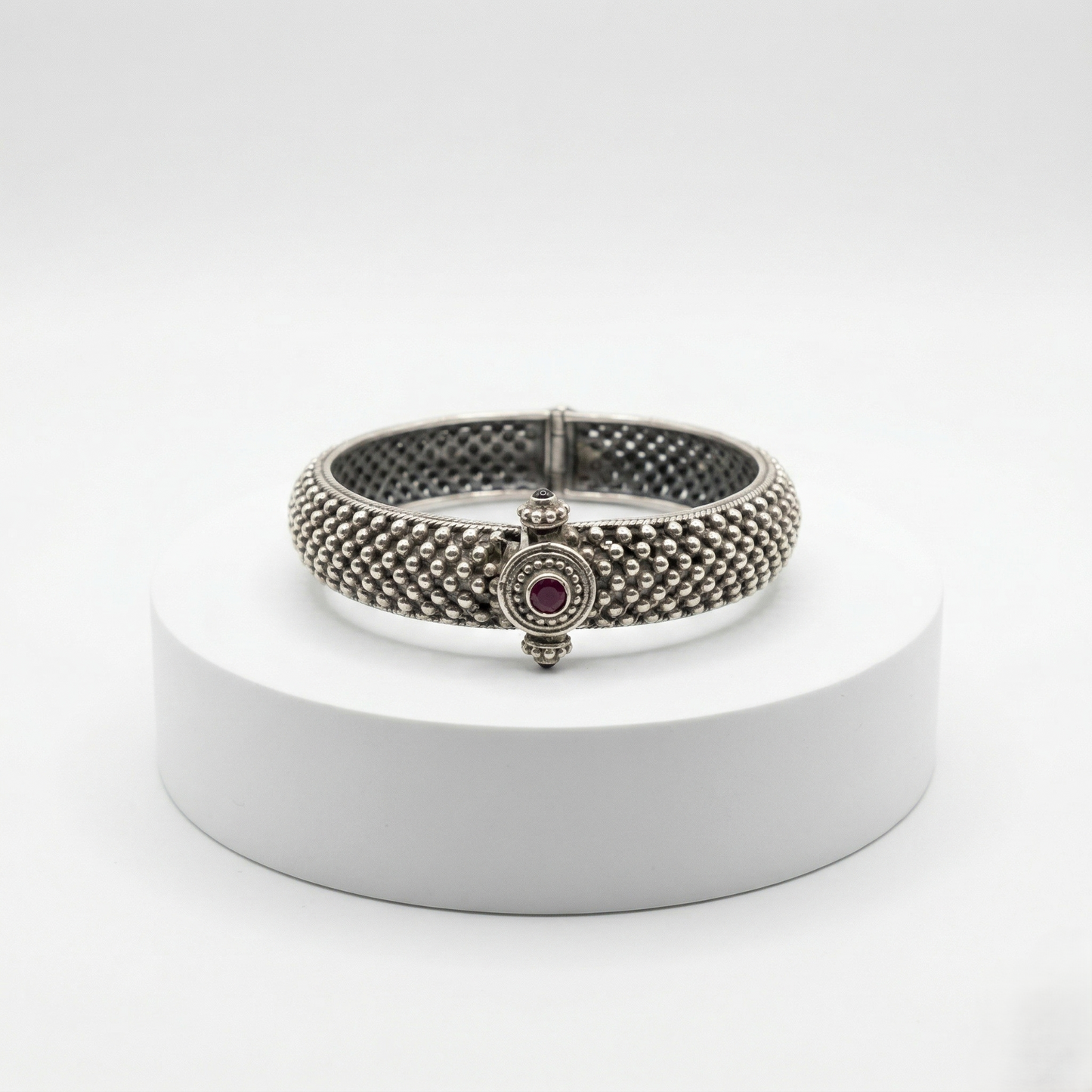 Antique Ruby-Studded 92.5 Sterling Silver Kada