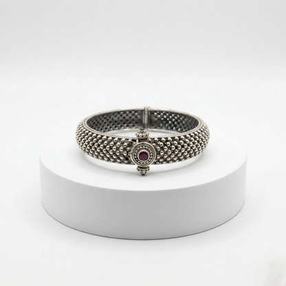 Antique Ruby-Studded 92.5 Sterling Silver Kada