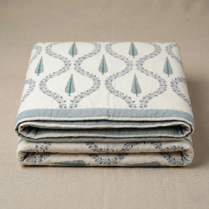 Serene Sage Cypress Hand Block Quilt