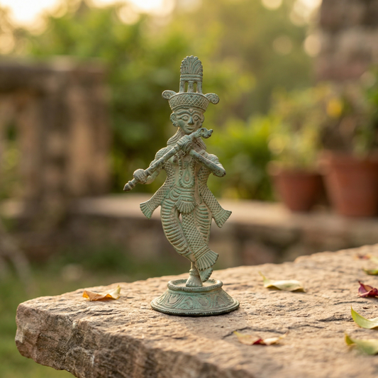 Lord Krishna Playing Flute Brass Idol