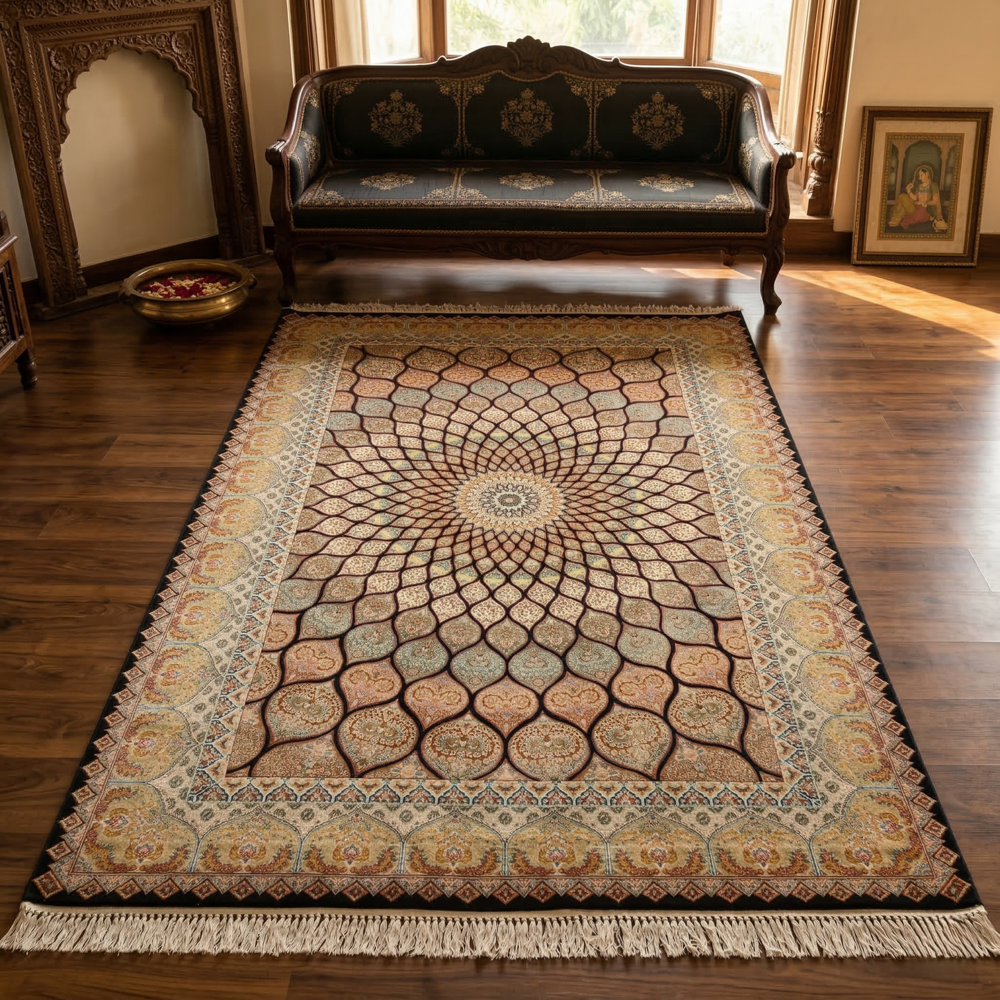 Intricate Mandala Medallion Traditional Persian Rug