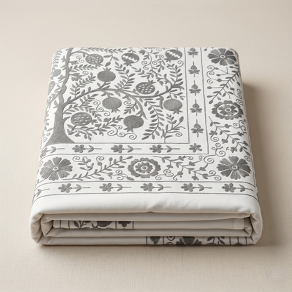 Luxurious Ivory Floral Hand Embroidered Bedcover