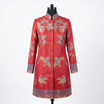 Imperial Crimson Bird Brocade Tunic