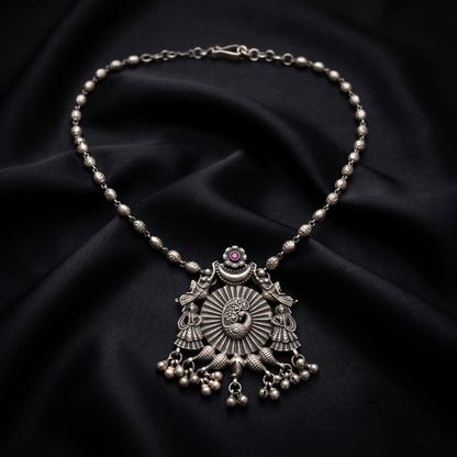 Ornate Oxidized Silver Peacock Statement Necklace