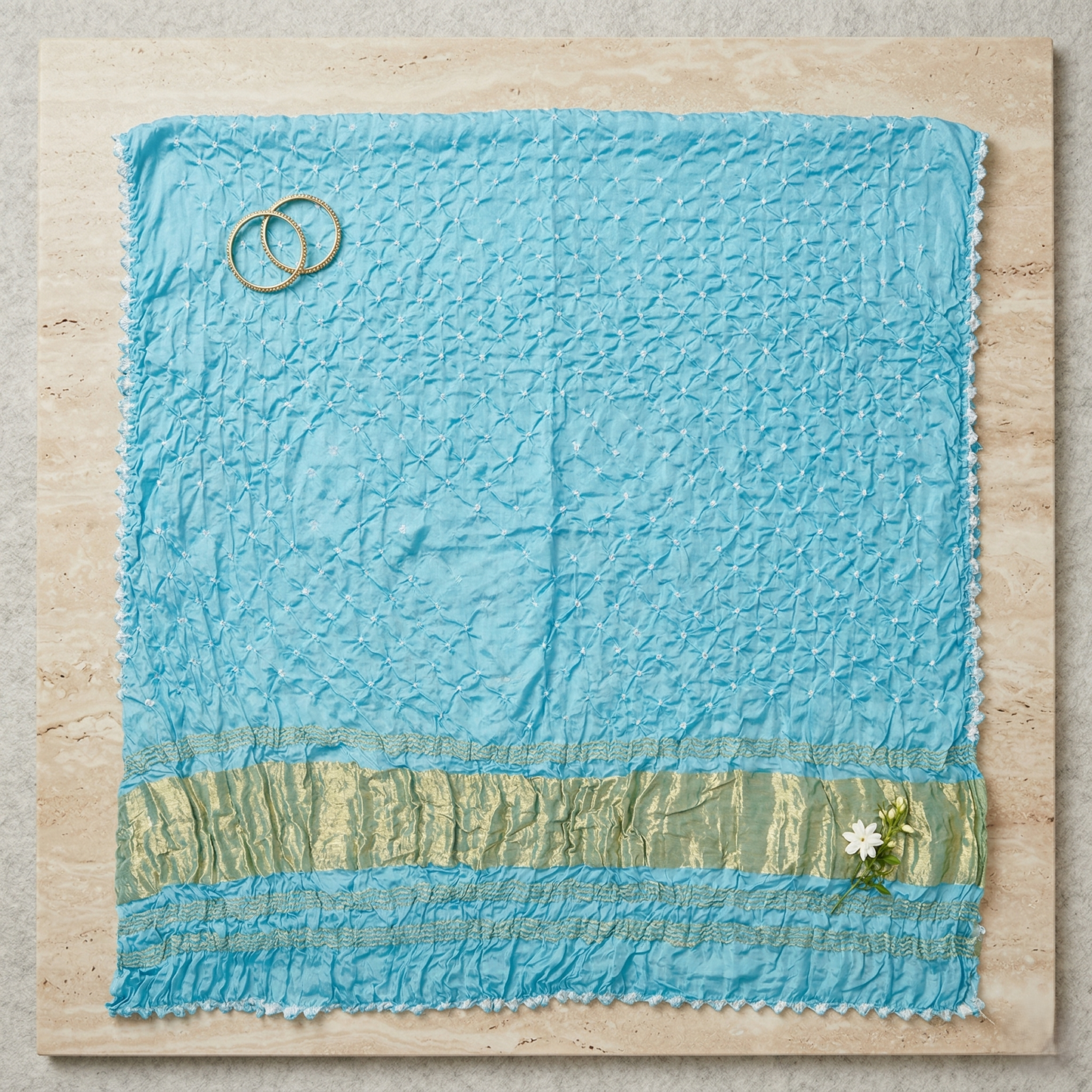 Cerulean Bandhani Silk Blend Artisanal Dupatta