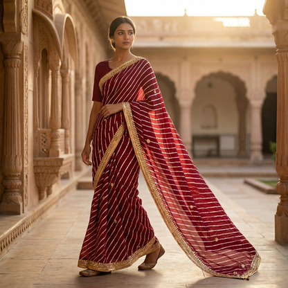 Elegant Maroon Leheria Silk Heritage Saree