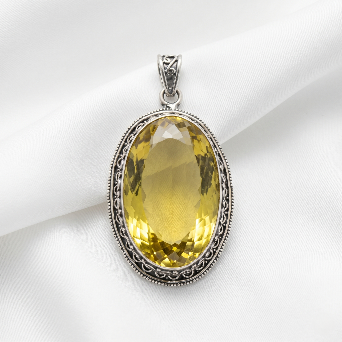 Regal Citrine Oval Silver Filigree Pendant