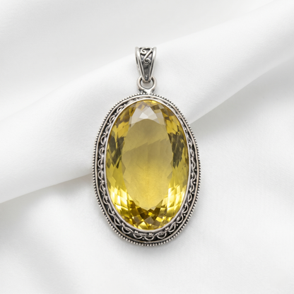 Regal Citrine Oval Silver Filigree Pendant