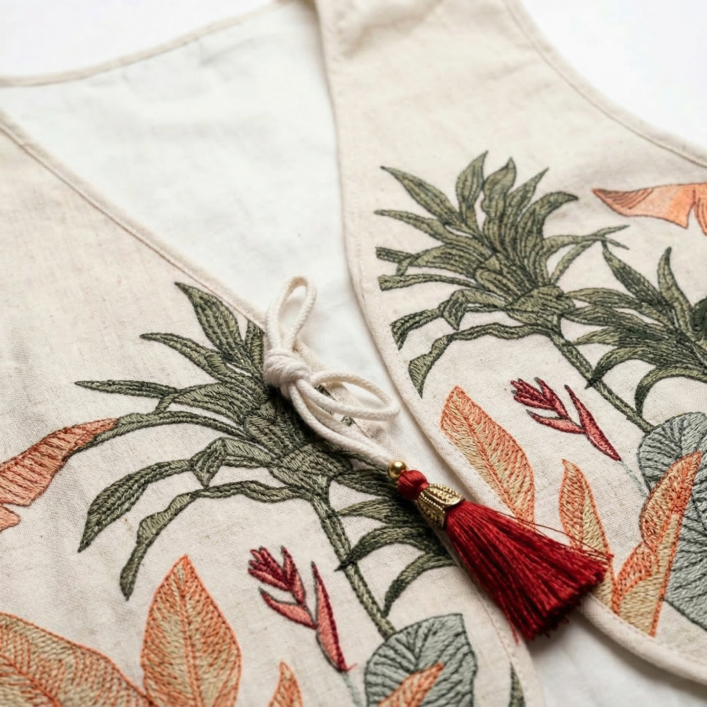 Tropical Heritage Embroidered Linen Waistcoat