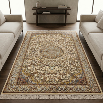 Ornate Persian Style Medallion Cream Area Rug