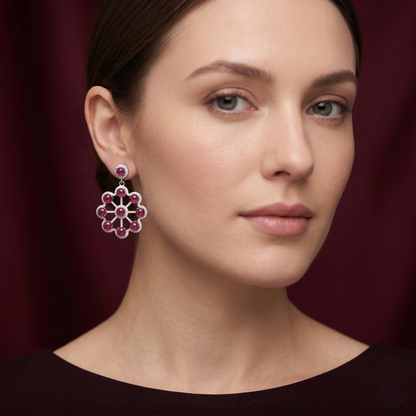 Ruby Floral Wheel 925 Silver Earrings