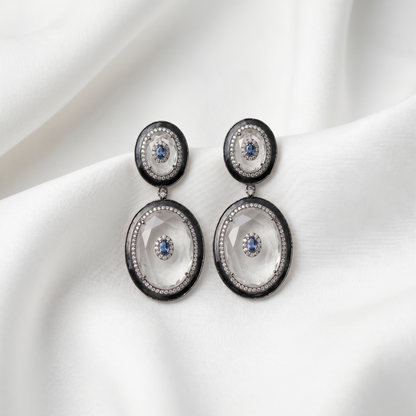 Victorian Sapphire Crystal Silver Drop Earrings