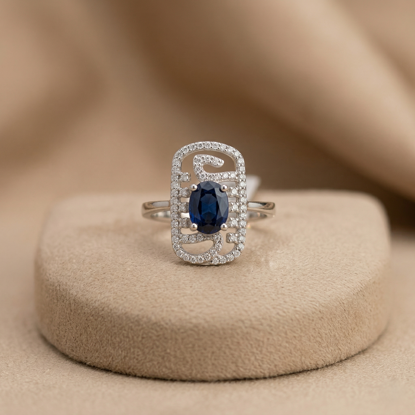 Oval Sapphire Filigree Sterling Silver Ring
