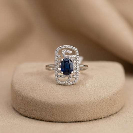 Oval Sapphire Filigree Sterling Silver Ring
