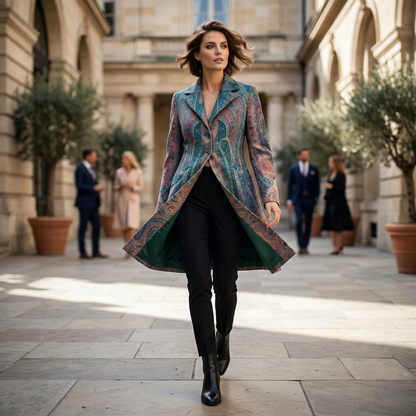 Teal Paisley Tapestry Long Coat
