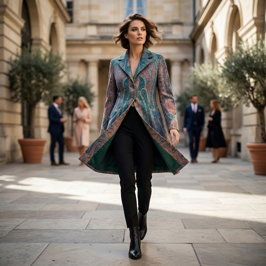Teal Paisley Tapestry Long Coat
