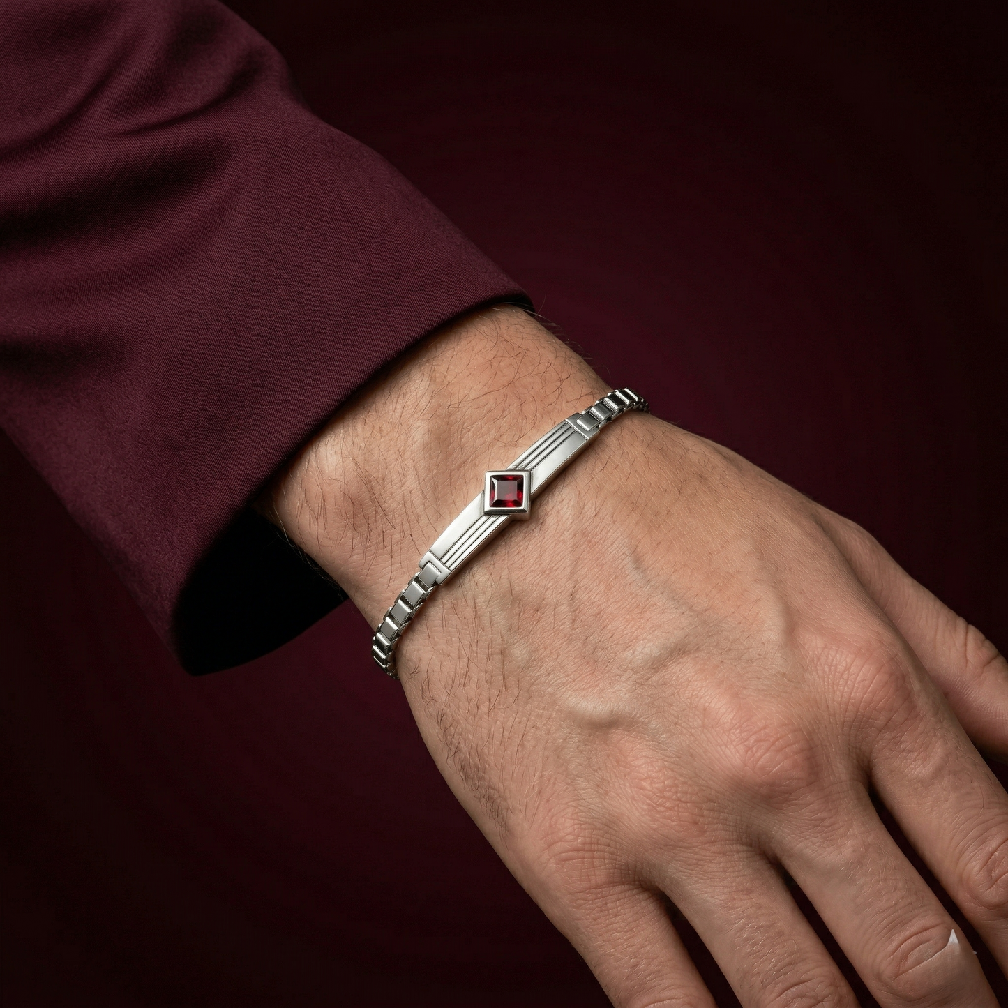 Vintage Silver Ruby Diamond Art Deco Bracelet