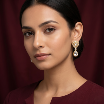 Gold Plated Silver Polki Drop Earrings