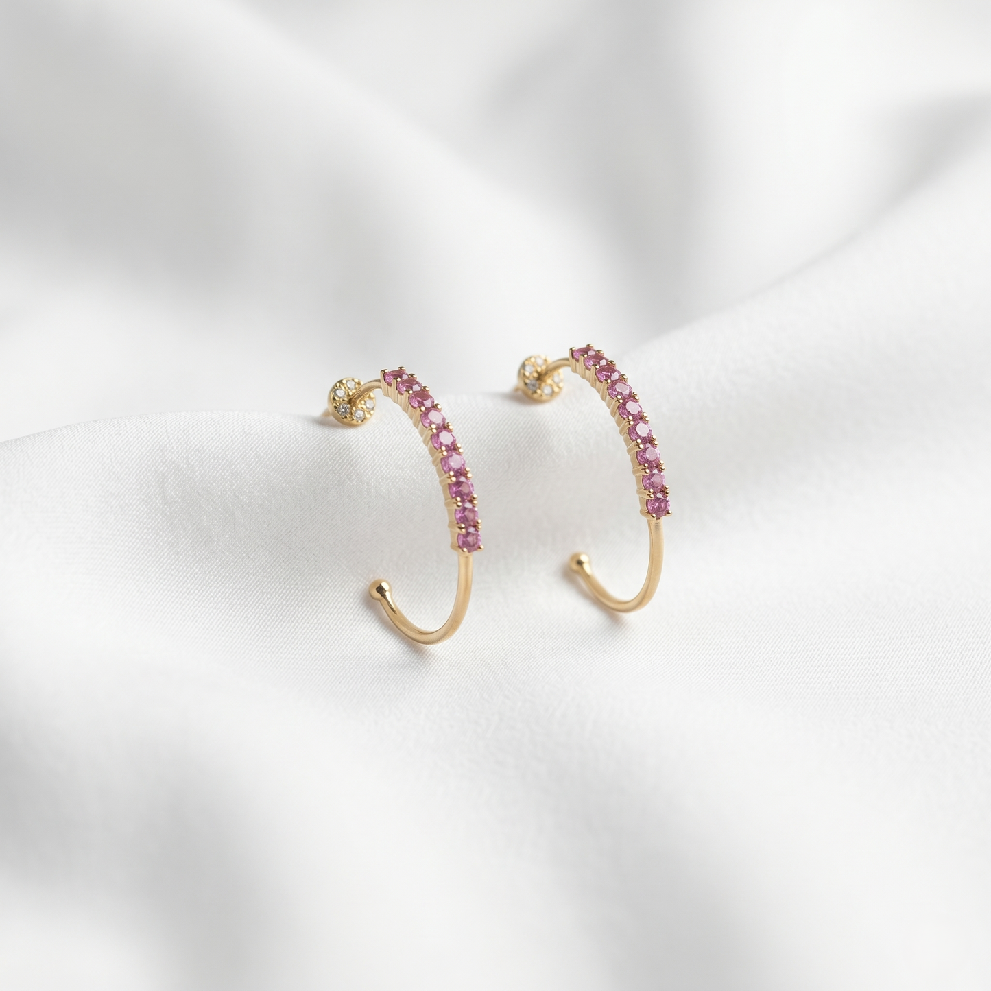 Pink Tourmaline Minimalist Gold J-Hoops